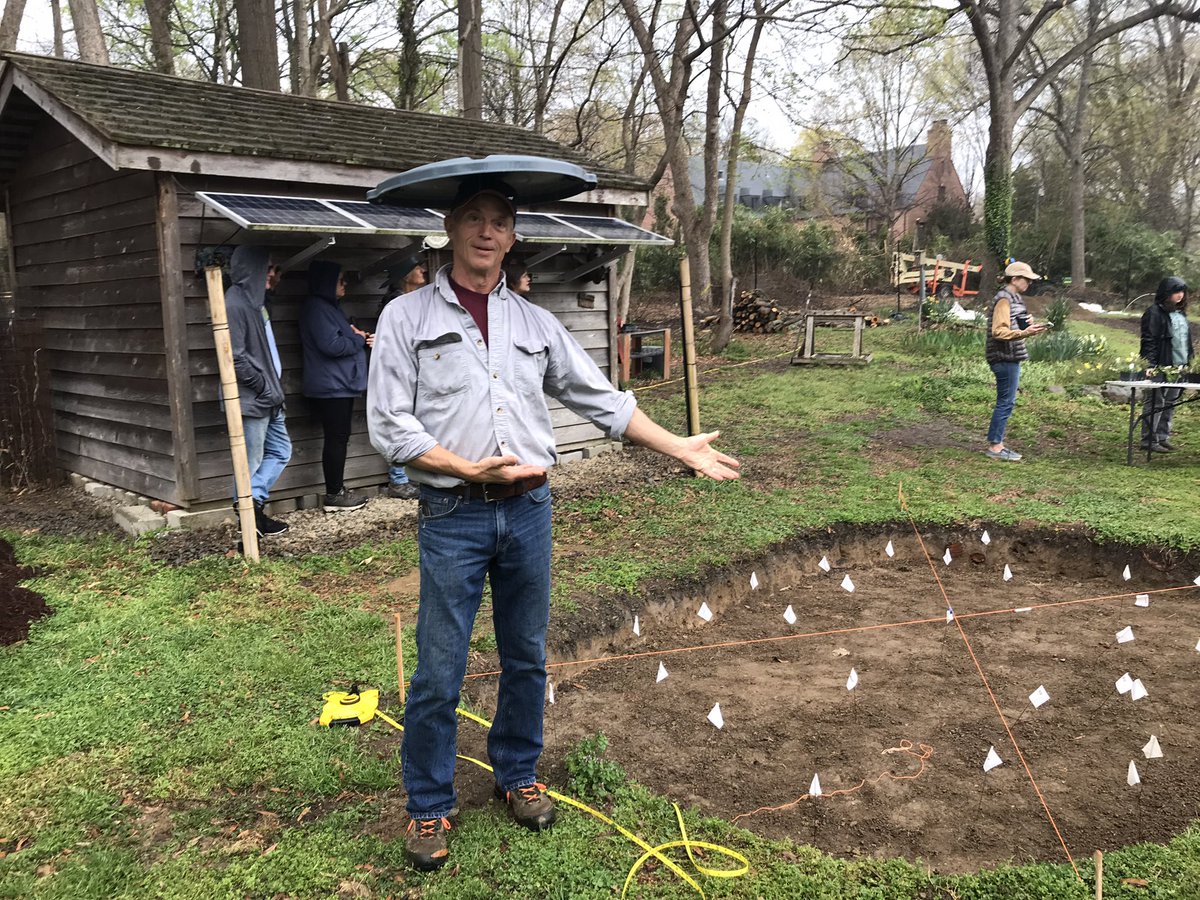 1st_flush_guy's tweet photo. Mitch modeling stylish headwear for battling inclement weather during Chapel Hill raingarden workshop today💦💦💦 https://t.co/zPXhnYg6iB