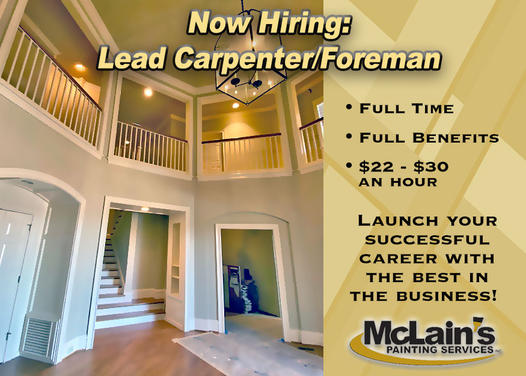 #McLainsPainting is #NowHiring for '#LeadCarpenter #Foreman'! ⭐
Build a career with the top painting company in #KnoxvilleTN! Is today the day you make the first move to start a #RewardingCareer?
• Full Time
• Full Benefits
• $22.00 - $30.00 per hour
....
