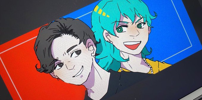 消してしまったんですが、前に描きかけた春海さんと豊島の絵です 