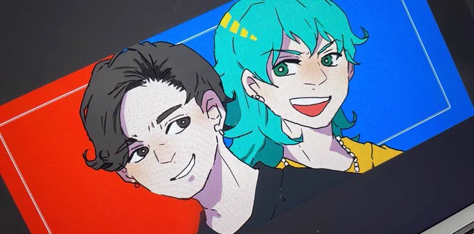 消してしまったんですが、前に描きかけた春海さんと豊島の絵です 