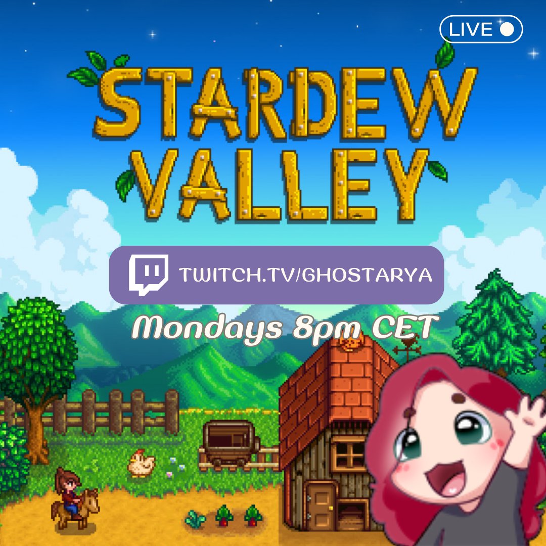 What's more suited for chill Monday streams than Stardew? 👀
Well, even if your opinion differs, mine is set - so we are playing Stardew Valley every Monday. See you soon at twitch.tv/ghostarya