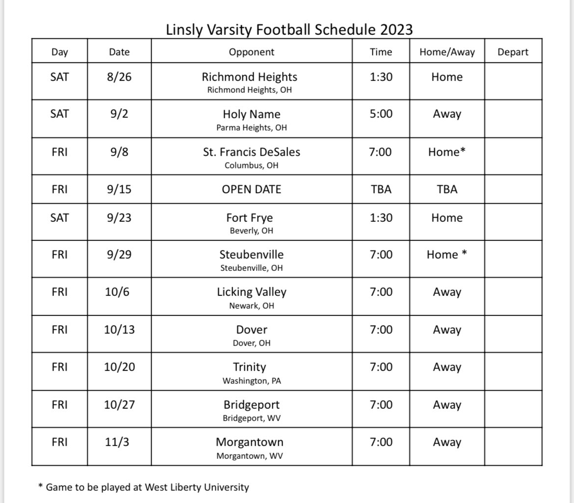 Seth Staskey on Twitter "Linsly has released its 2023 football