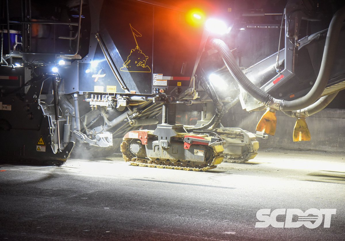 SCDOTPress's tweet photo. Driving near I-77 in Columbia? Check https://t.co/YSS9epNa4E for traffic info. Closure of I-77 NB from MM 0 to MM 5 may cause delays. Plan your detour route in advance and drive safely! Crews got started last night on I-77 bridge rehab, working round the clock through April 2. https://t.co/kkU71hAebM