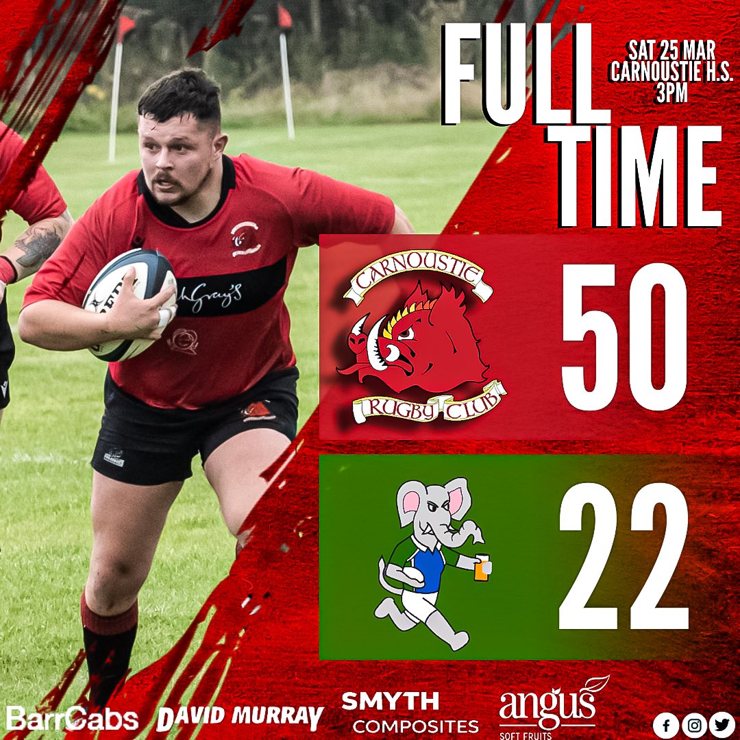 𝗙𝗨𝗟𝗟 𝗧𝗜𝗠𝗘 ⏰

Proud of our Boars! 😍🐗

🐗 50 - 22 🐘

#CarnoustieRugby #GoBoars #BoarDown #CarnoustieVsDUMS #Carnoustie #OurCarnoustie #CarnoustieCommunity #CarnoustieGolfLinks #CarnoustieBeach #CarnoustieHighSchool #Angus #Scotland #ScottishRugby #AsOne #Rugby