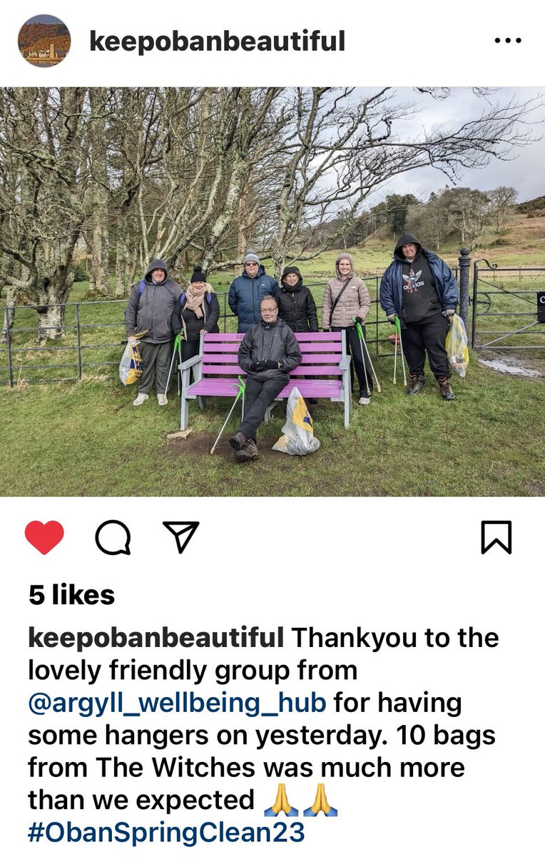 We had a great time yesterday doing a litterpick on our Friday Wellbeing Walk for #ObanSpringClean #keepobanbeautiful