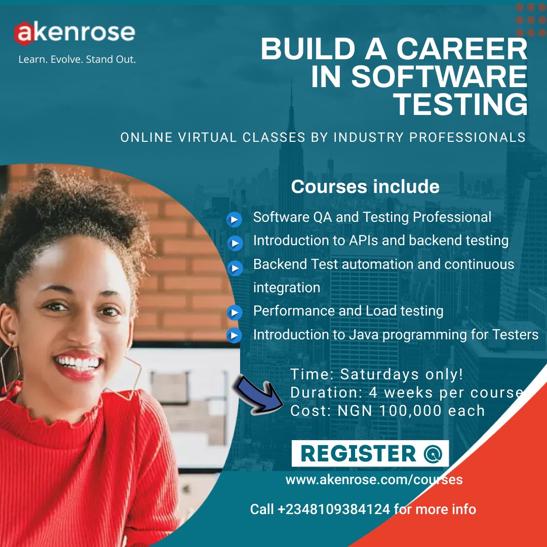 I started out my career as a Software quality assurance analyst, and I have found out that it's one of the easiest pathways if you want to switch into a tech career! I am so ready to pour out! You can join us as we start next weekend. Register at akenrose.com/courses