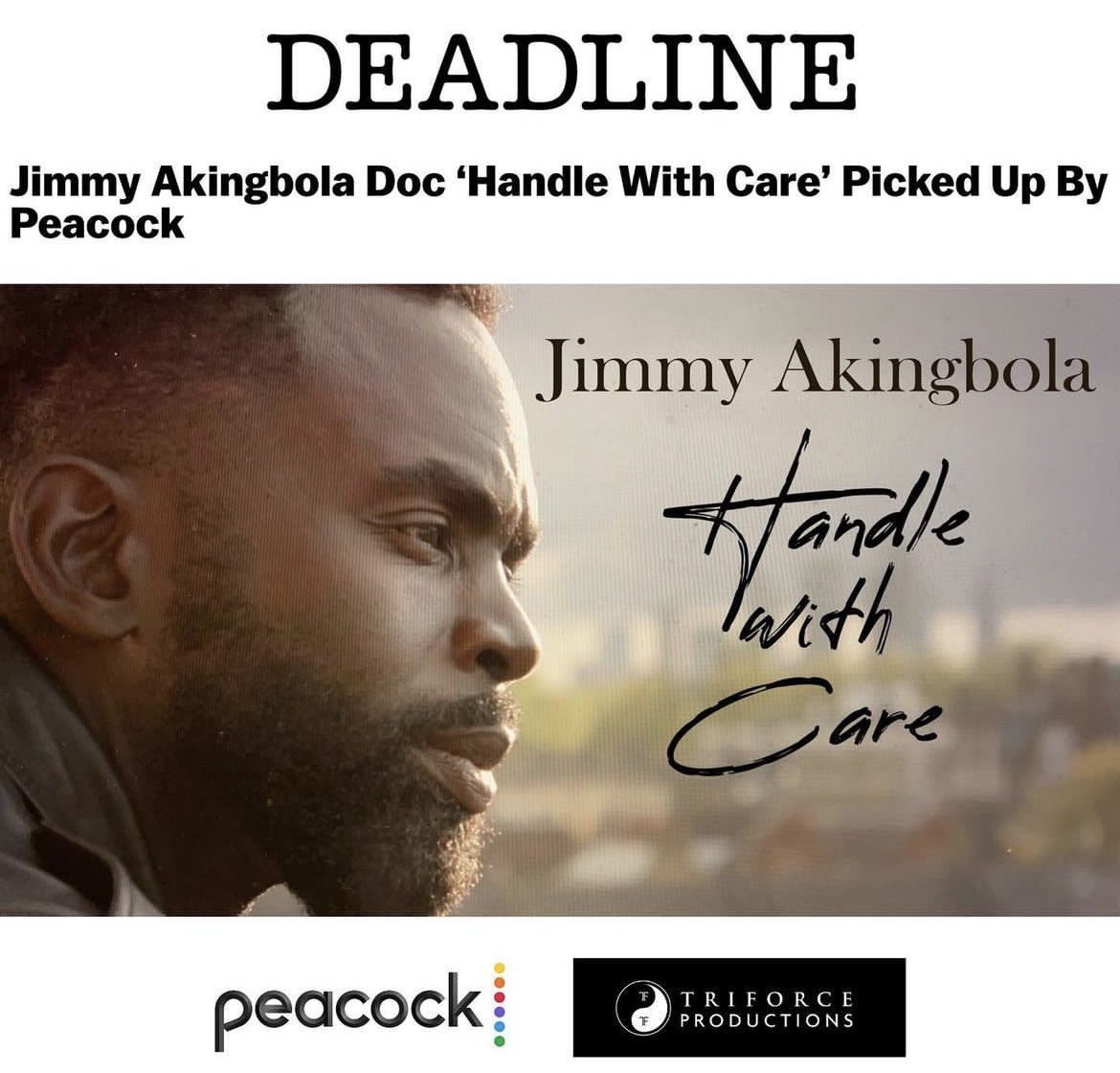 JimmyAkingbola's tweet photo. #HandleWithCare Airs in 🇺🇸 the day before my birthday “6th April” on @peacock 📺

I can’t say it enough… “It takes a village”

Big thank you to everyone who worked on our doc. 🙏🏾

@TriForceEvents https://t.co/FkfdvjOv1Q