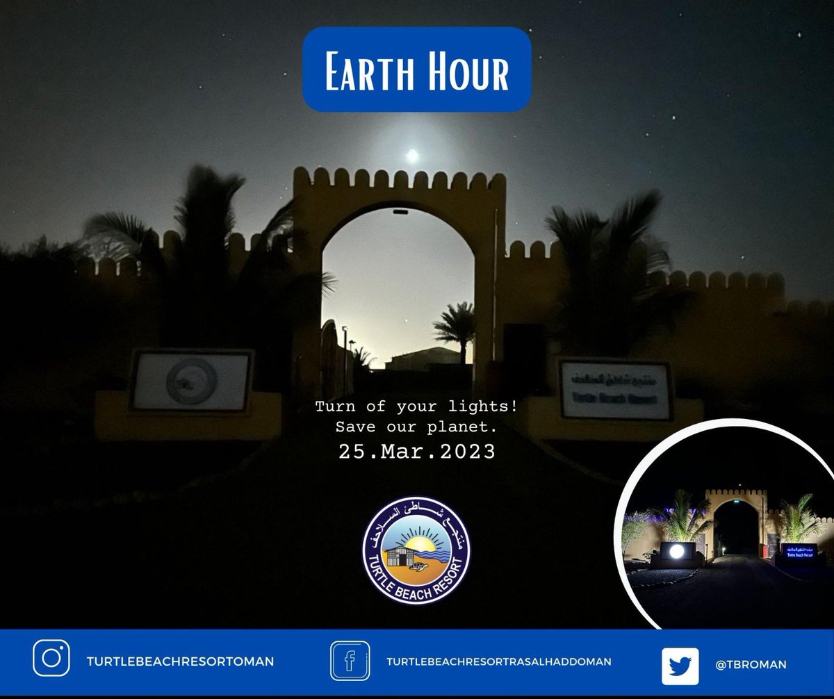 tbroman's tweet photo. Today, Turtle Beach Resort is committing to Earth Hour 2023 by turning off non-essential lights and reducing energy consumption to help protect nature and to unite people to protect our planet.
#EarthHour2023 #Oman #TBR #EarthHourDay #SaveEnergy #Connect2Earth https://t.co/WvnbtqExgf