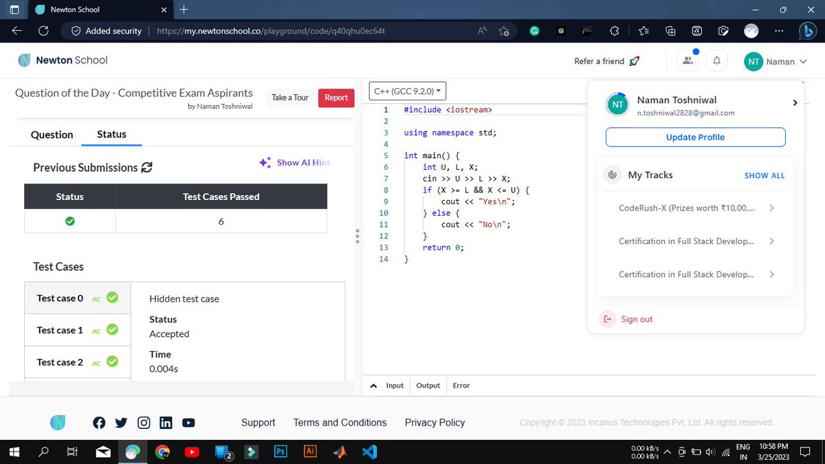 Toshniwal2828's tweet photo. Today I have solved Competitive Exam Aspirants using #C++ #Day69 of #100Daysofcode 
@everydaycoders @_100DaysOfCode
#community #coding #programming #competitiveprogramming #codingchallenge #dsa #bubbleupcommunity #codedu https://t.co/xbL0GVcFQ5