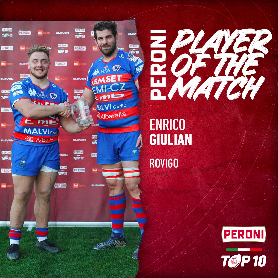 Federugby's tweet photo. 🔴 #PeroniTOP10
🏆 15ª Giornata | Player of the Match 🏅
▪ Giuliano #Avaca, Mogliano
▪ Andrea #Chianucci, Fiamme Oro
▪ Enrico #Giulian, Rovigo
#rugbypassioneitaliana https://t.co/ZCVMikX6Hb