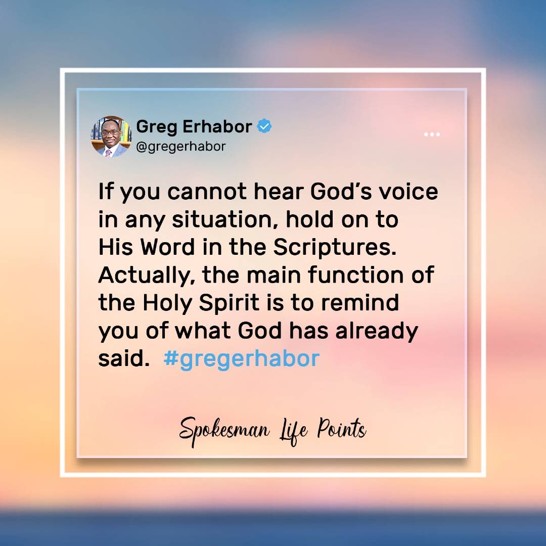 spokesmancom's tweet photo. The scriptures is supreme,tested and tried,firm for all life’s situations. Read it daily,reflect on it,let it regulate your life and your joy will know no bounds
#life #lifepoint #function #scriptures #situation #voice https://t.co/e3TAYB0tDo
