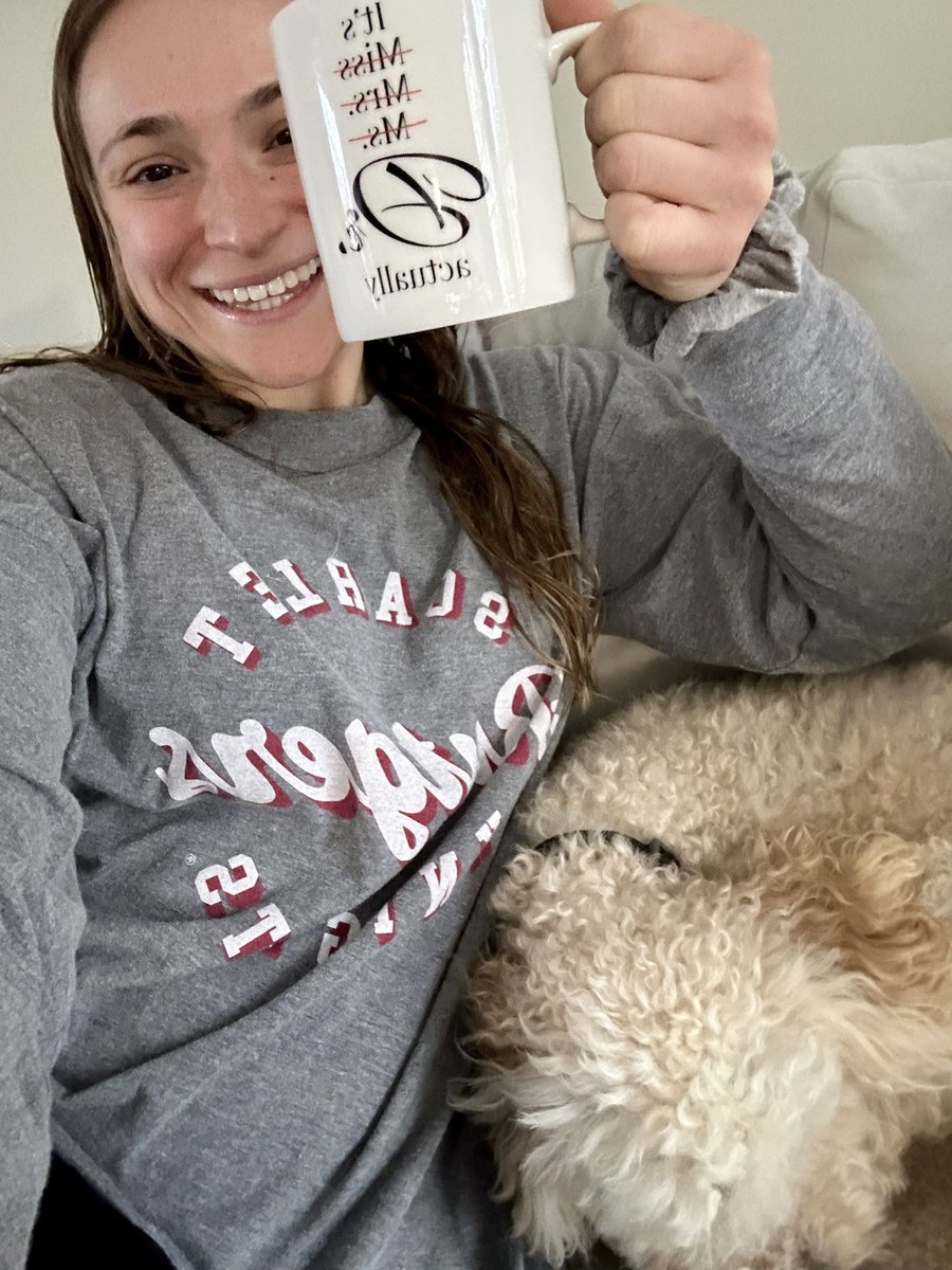 First Saturday spent not working on my dissertation! Coffee ☕️ cheers to that!I’m celebrating by repping <a href="/RutgersU/">Rutgers University</a>, sipping coffee from my new favorite mug (thank you to the best coworkers), and of course with lots of Enzo cuddles! Hard work pays off ❤️Don’t quit your day dream!