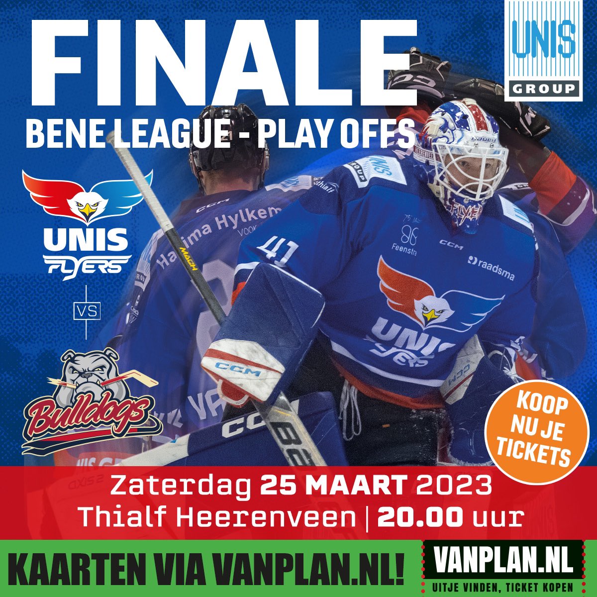Opgelet! De ticketverkoop gaat erg snel. Er zijn nog 496 kaarten beschikbaar. Beleef #ijshockey vanavond tijdens de #FINALE GAME 4 #BeNeLeague <a href="/UNISFlyers/">UNIS Flyers</a> vs <a href="/bulldogsdeliege/">Bulldogs de Liège</a>.

Wil je niet in de rij staan bij de kassa <a href="/Thialf/">Thialf</a> om ze te kopen? Koop ze via unisflyers.nl 👊