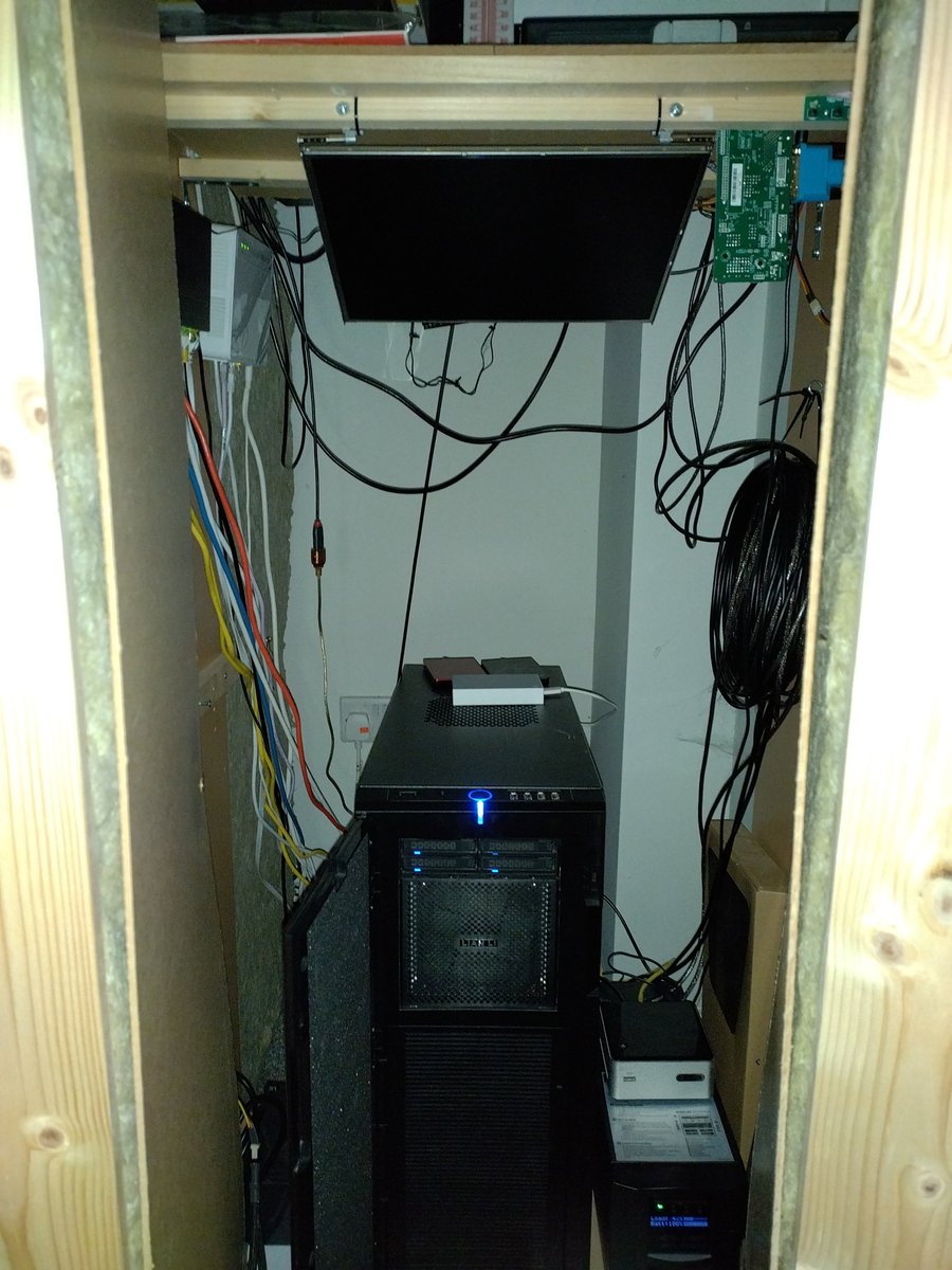 pdude_82's tweet photo. @mynodebtc Node running on an esxi virtual machine in an old wardrobe converted into a DIY server cabinet. With UPS battery and a regular backup in case the SSD hosting the node dies on me. https://t.co/n3Svhf7sDO