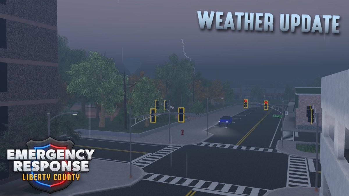PRC_Roblox's tweet photo. ⛈️ ER:LC UPDATE ☀️ 

- Weather will occasionally swap to rain, thunderstorm, or fog! 
- Police bodycams are now out! Access them from the dispatcher rooms.
- Spray paint tool available for mafias to create graffiti.
- Spike strips have been added to Police and Sheriff teams! 

📰 Update log: https://t.co/YHQZB0NNWA

▶️ Play here: https://t.co/PYNIqifATP