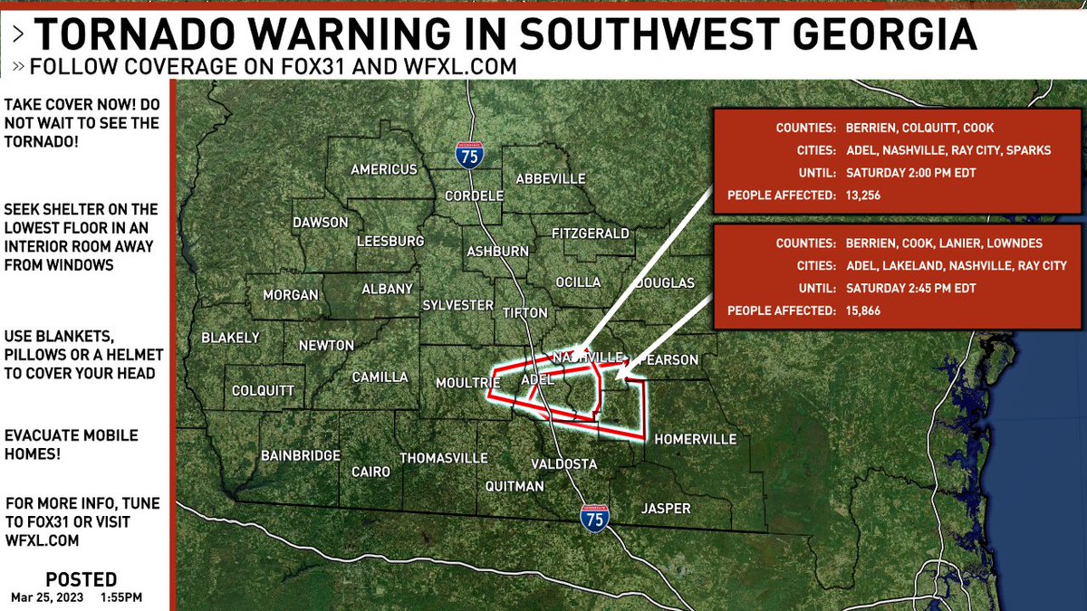 A new #TORNADO WARNING has been issued in Southwest Georgia. Follow FOX31 News on-air and online for updates. #gawx #swga #gawxcond