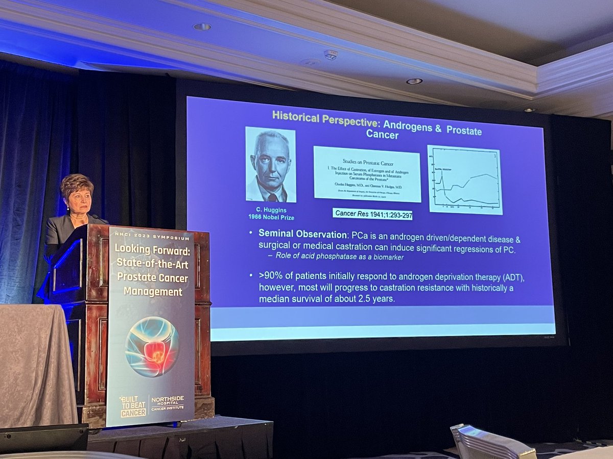 TiansterZhang's tweet photo. The legend #MahaHussain with a comprehensive look at how far we’ve come in #prostatecancer — 25 years of progress in both #hormonesensitive and #castrationresistant dz. We have pushed the OS curves higher — making prostate cancer as a chronic disease. #NHCI2023 https://t.co/PJMHfXkUI2