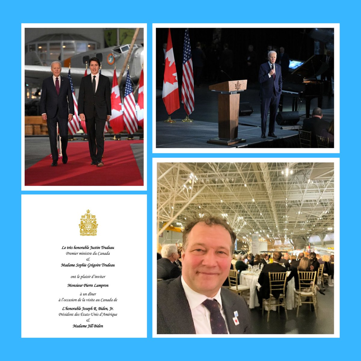 Je suis honoré d’avoir représenté les producteurs laitiers canadiens hier soir à l’invitation exclusive du Premier ministre Justin Trudeau du dîner en l’honneur du Président des États-Unis Joe Biden et de la première dame, Dr Jill Biden.