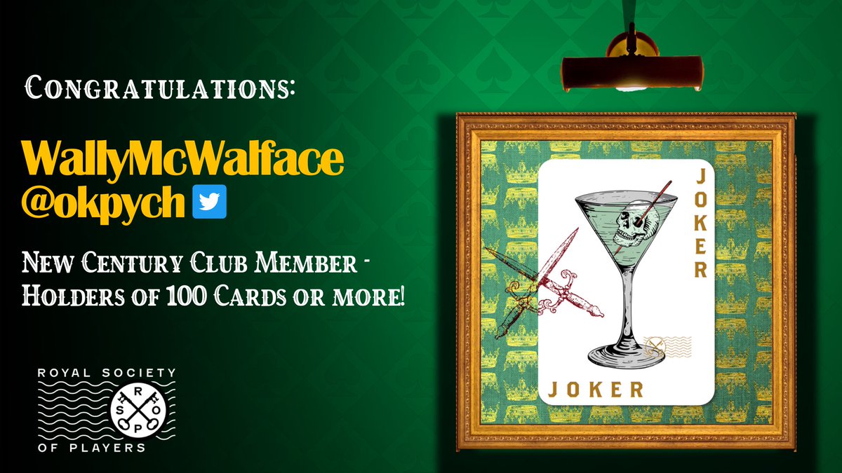 👑 RSOP Century Club 👑

Congratulations <a href="/okpych/">okpych.eth 🍌👽🐎🃏🐵🐐🐕🐸</a> 🎉🙏🤝

#WallyMcWalface, who also holds one of our legendary 1/16 Jokers, is the newest member of the #RSOP Century Club! #100Cards 

#JokersClub #CenturyClub #NFTs 

#StayRoyal 

#RoyalRetweet 👑 x 5 #TwitterBot