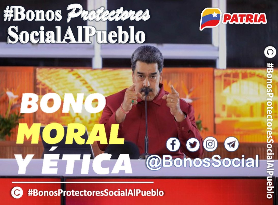 BonosSocial's tweet photo. 🖥️ Continua la entrega del Bono #MoralYÉtica a través del Sistema @CarnetDLaPatria enviado por nuestro Pdte @NicolasMaduro

📌 La asignación es directa y gradual no requiere escaneo y ni validaciones

✅ #SistemaPatria no tienen gestores

@BonosSocial
#VenezuelaContraLaCorrupción https://t.co/PepGRkbcMD