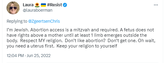 Keep my religion to myself? That's laughable: the Jewish sacrament of abortion was imposed on the entire country from 1973 to 2022. No wonder Synagoga was traditionally portrayed as blind.