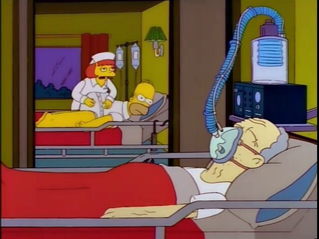 QuotesSimpsons1's tweet image. Hey. What's Lucky hooked up to?

A respirator. It breathes for him.

And here I am using my own lungs like a sucker.

#Simpsons
