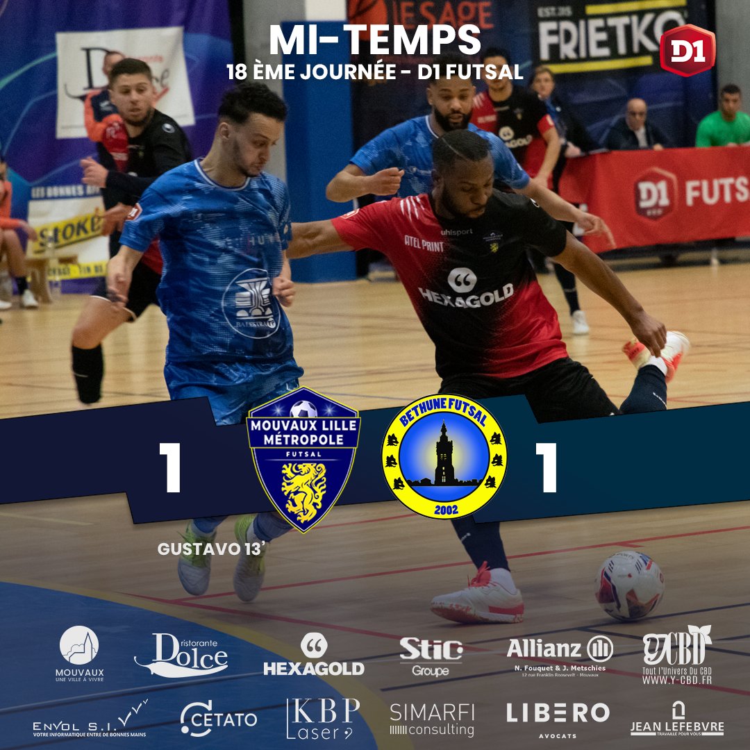 ⏱️ 𝙈𝙄-𝙏𝙀𝙈𝙋𝙎 

C'est la mi-temps à Jean Richmond, les deux équipes rentrent sur un score de parité 

Allez Mouvaux 🔵⚪

#gameday #futsal #mlmfutsal #D1Futsal #futsalfrance