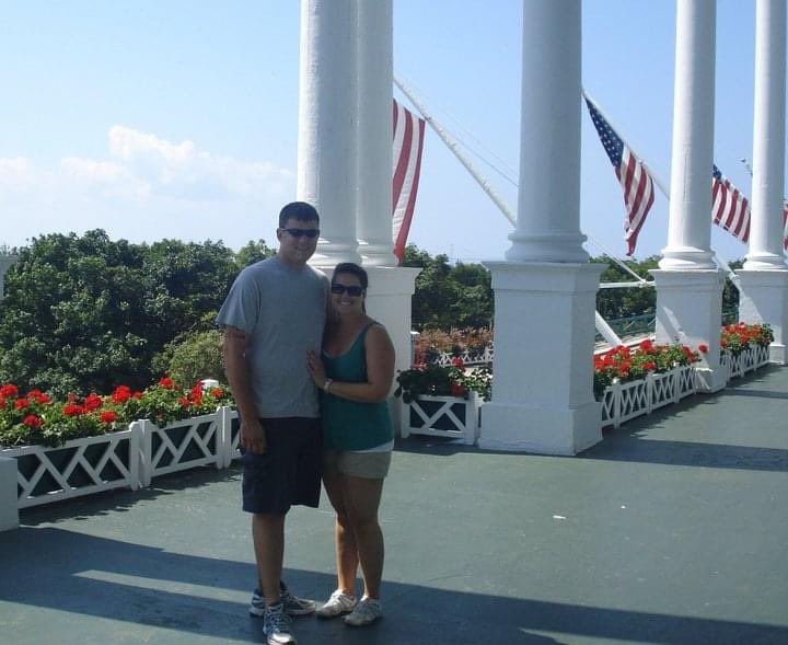 BrillLauren's tweet photo. I said yes to the long walk down the porch…I mean aisle! Engagement at the Cupola lookout 2010! #mygrandmemory @GrandHotelMI @mackinacisle https://t.co/Z1E2G1aIhb