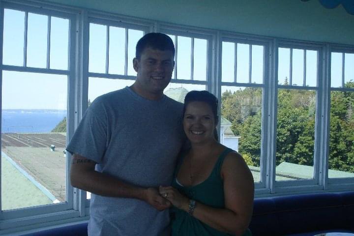 BrillLauren's tweet photo. I said yes to the long walk down the porch…I mean aisle! Engagement at the Cupola lookout 2010! #mygrandmemory @GrandHotelMI @mackinacisle https://t.co/Z1E2G1aIhb