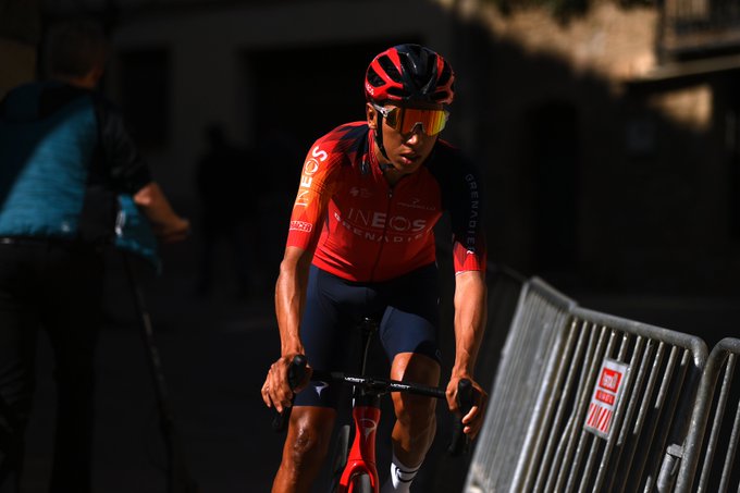 Egan Bernal riding to the stage start. 