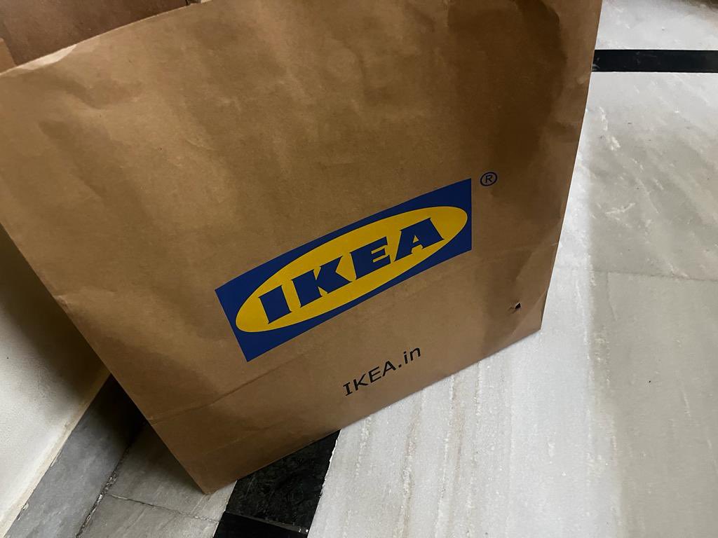 Scorypto's tweet photo. @IKEAIndia  I was charged for the paper bag which has your branding. This is against law. Why are you charging customer for your promotion ? ! I am flabbergasted.. https://t.co/vym96osN2C