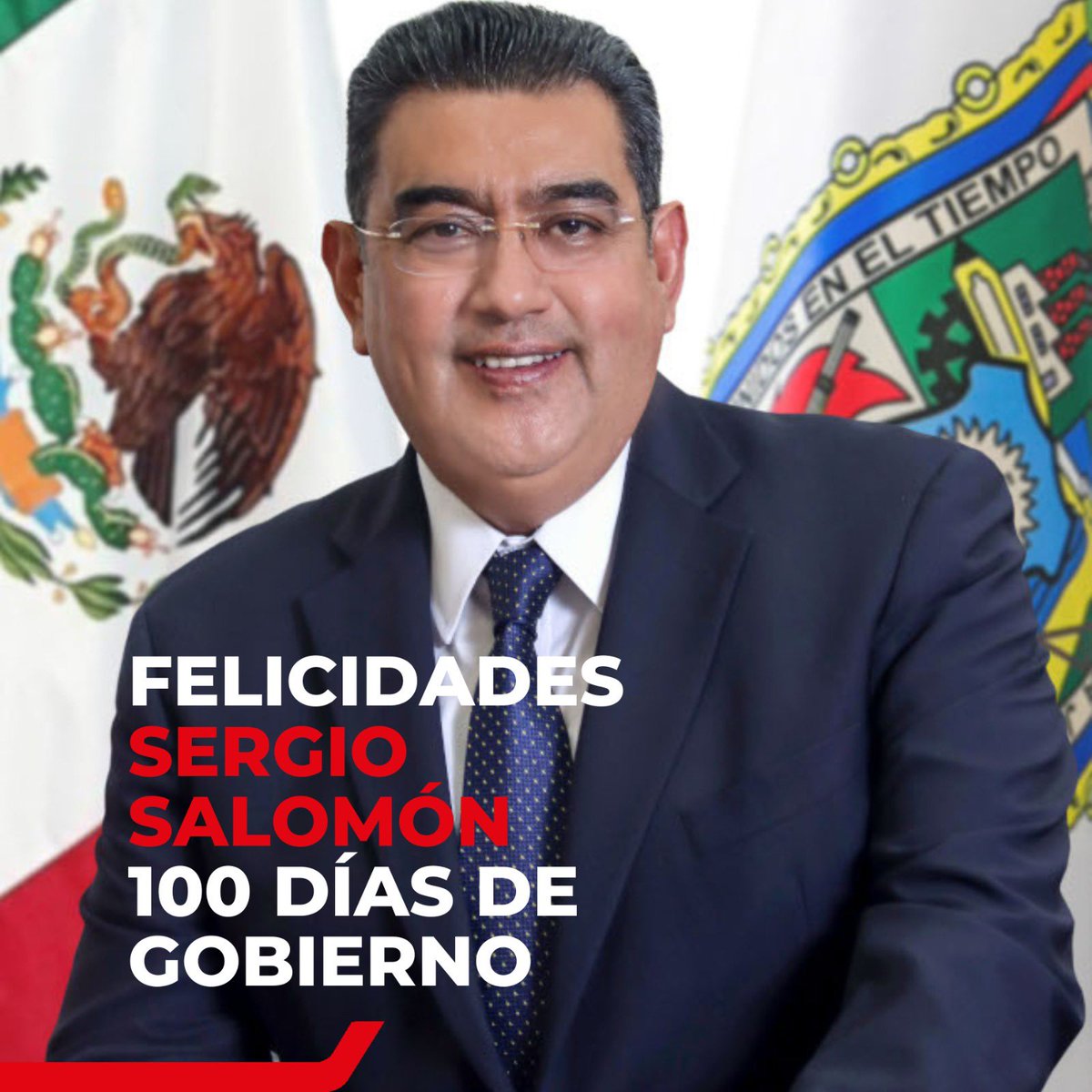 Felicidades, <a href="/SergioSalomonC/">Sergio Salomón</a> por los primeros #CienDiasDeGobierno. Estoy seguro de que #Puebla tiene un gran futuro gracias a tu compromiso. Todos nos sumamos para seguir #TrabajandoPorPuebla.