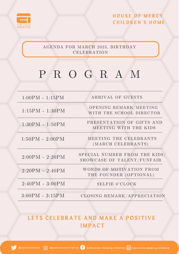 Executivesinc's tweet photo. Our Program for tomorrow.
Thank you everyone for donating and supporting.
You can still send in donations.
#Houseofmercy
#Marchcelebrations
#Volunteers
#Orphanage https://t.co/vUi4yKL8eO