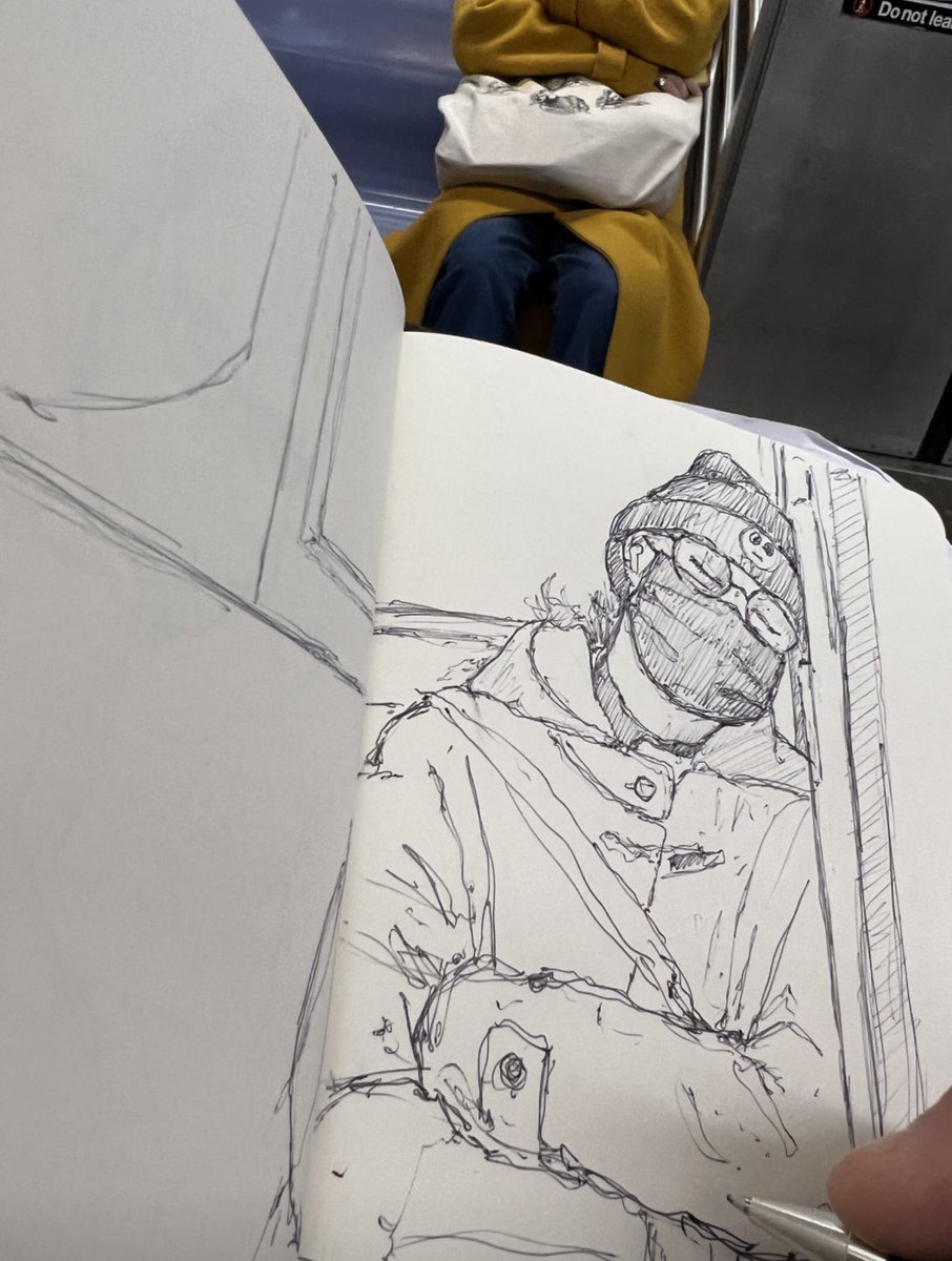Drawing a stranger on the NYC Subway.  #notstaged #fromlife #nycartist #nyc #subway #urbansketchers