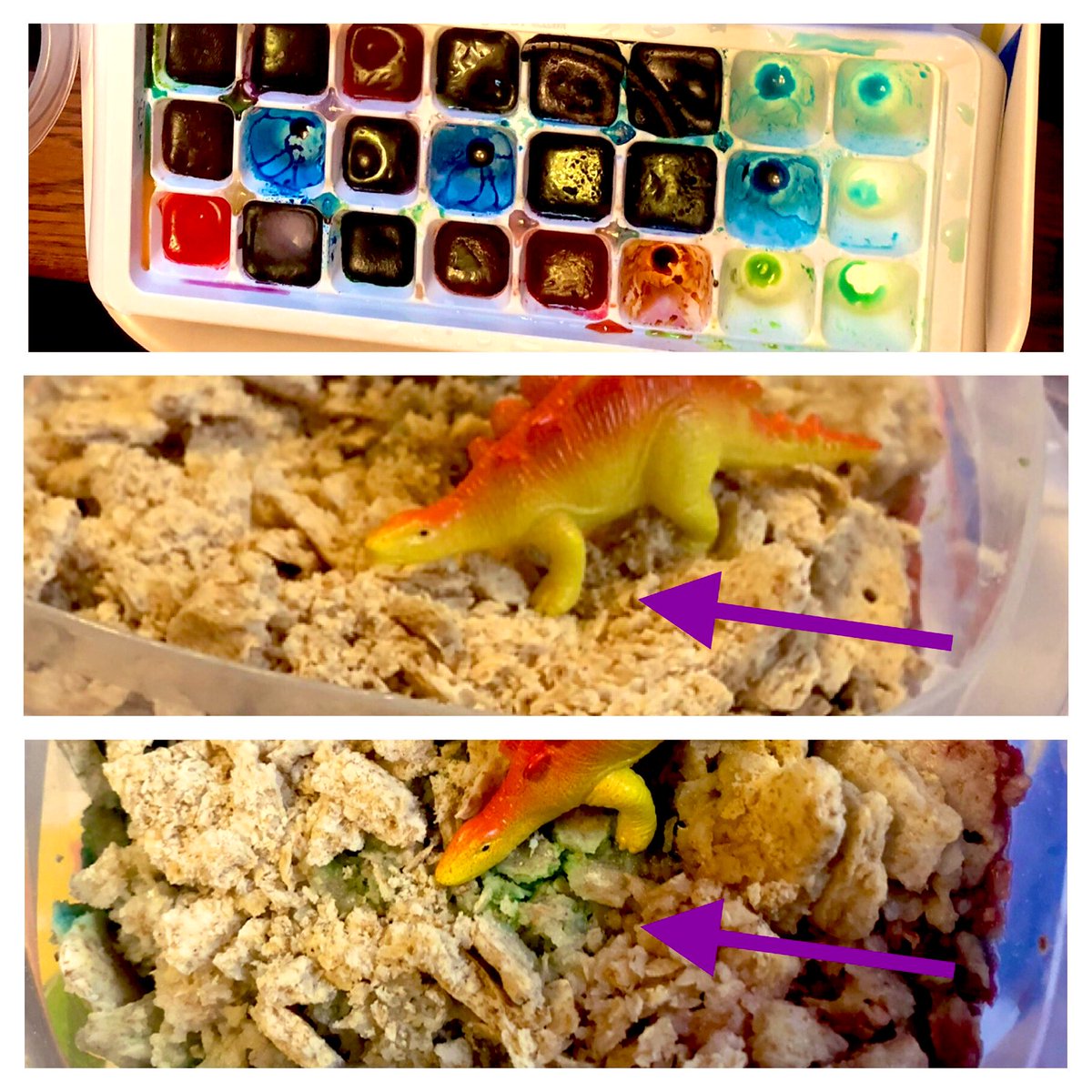 KellyH_Museum's tweet photo. The oldest permafrost found is ~650,000 years old! Thank you @Katie_Bennett26 and @GirlsInScience for an exciting workshop🥶 Kiddo used coloured ice cubes, crushed crackers, and a friendly dinosaur to illustrate how melting permafrost affects our Earth 🌎 https://t.co/q6tWy6Aqt6