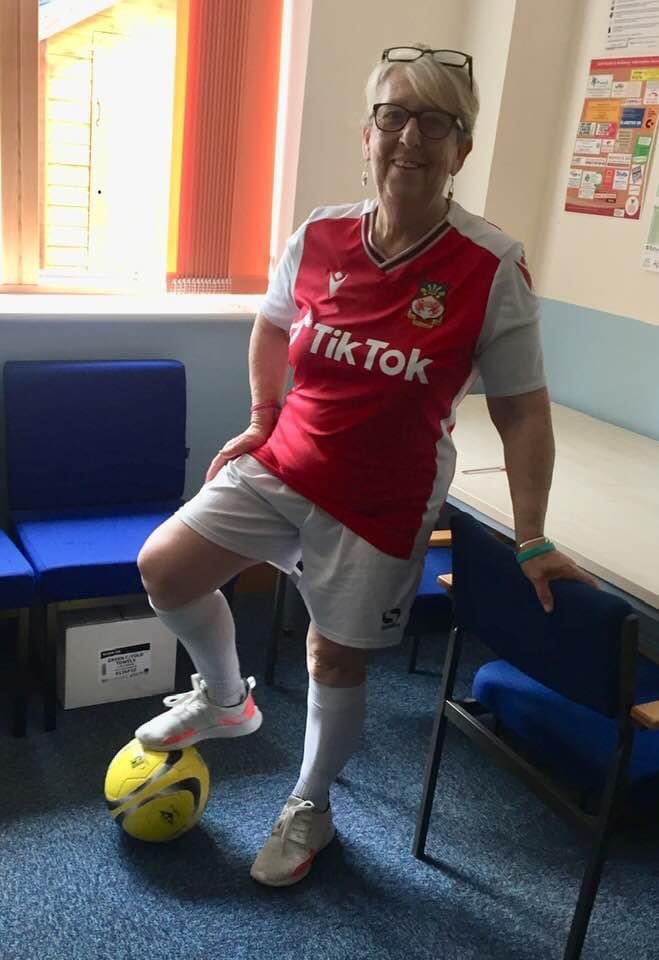 Here is the 72 year old about to retire TA from a school in Wrexham. Would love a video message pretty please <a href="/RMcElhenney/">Rob Mac</a> and/or <a href="/VancityReynolds/">Ryan Reynolds</a>  to help her transition. Well done on the win today.