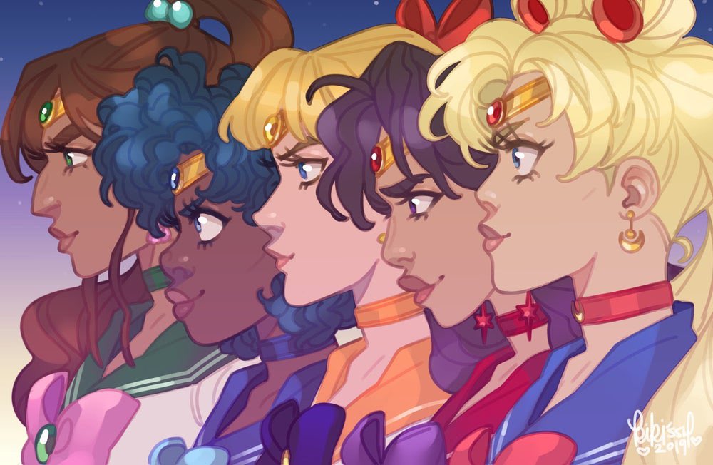 kino makoto ,sailor jupiter ,sailor moon ,tsukino usagi multiple girls dark skin sailor senshi uniform green choker jewelry blonde hair choker  illustration images