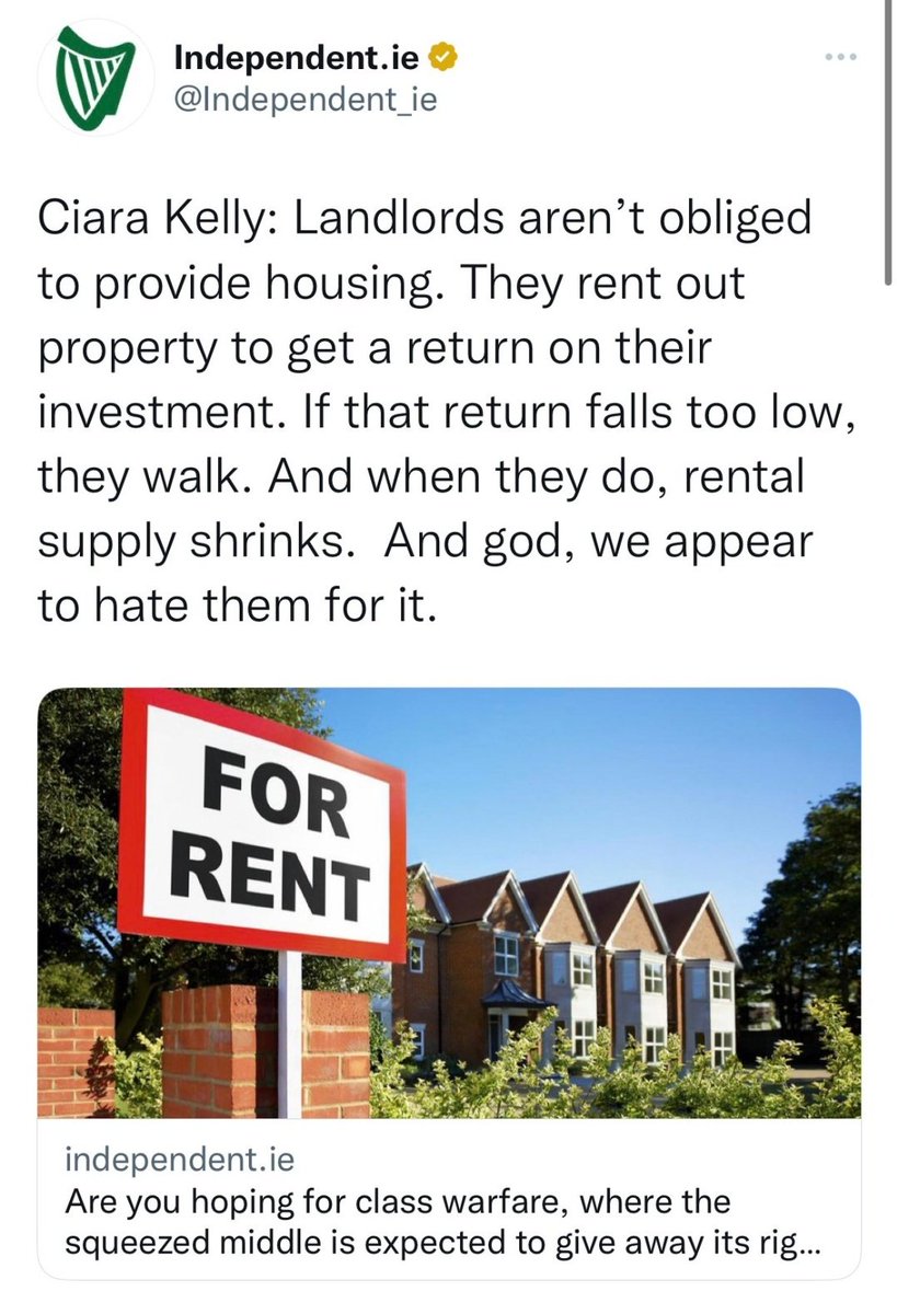 RoryHearneGaffs's tweet photo. Rental Property is not just any investment like stocks &amp; shares. 
It is a tenants home.
It is different.
A home is a fundamental need -it is why housing is a basic human right 
That is why rental property should never be treated just as an investment 
This is the change needed https://t.co/RFhHncobtL