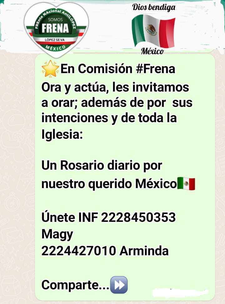 CATÓLICO forma tu grupo de Rosarios #Frena por UnMéxicoDigno yLibre dl NarcoSocialismo deLópezO. #fueralopez antes dl2024 está atto. @INBGuadalupe @uPontificia @colegiolasalle @UPAEP @IglesiaMexico @ArzobispoAguiar @uiberocl @AccionNacional @Arqui_Puebla