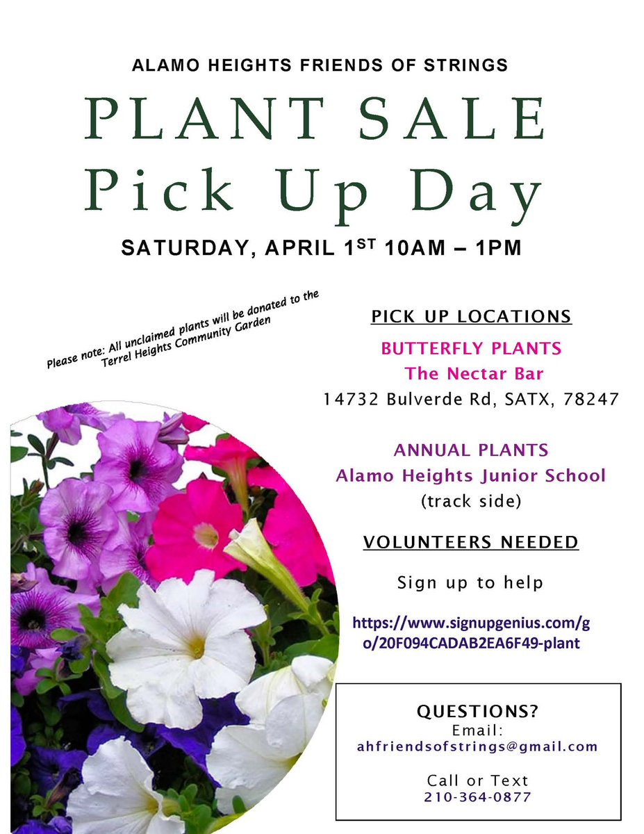 Your plants will be ready next week! <a href="/AHISD/">Alamo Heights ISD</a> <a href="/AHHSOrchestra/">Alamo Heights Orchestra</a>