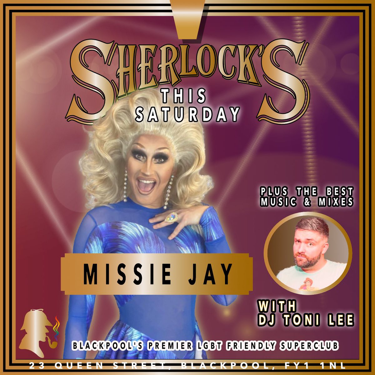 It’s Saturday and we’ve got a great line up of entertainment for you, by the North Pier! A great night of fab music with @djtonileemcr and live cabaret from the amazing Missie Jay. Free entry all night.
#blackpool #blackpoolnightlife #cabaret #dj #drag #dragqueens