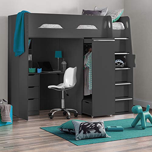 High Sleeper Storage Bed, Happy Beds Pegasus Wood Modern Desk Wardrobe Drawers Cupboards Loft Bunk dlvr.it/SlTKKn