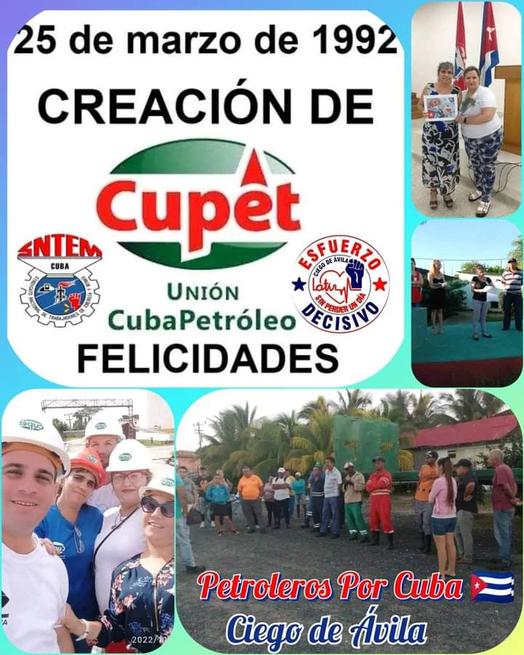 Muchas felicidades a los trabajadores del Sector de Cupet en su día y #MejorEsPosible #JuntarYVencer #CiegoAvila #LatirAvileño @Guajiritasoy @DiazCanelB @DrRobertoMOjeda @SuselyMorfaG @PartidoPCC @IzquierdoAlons1