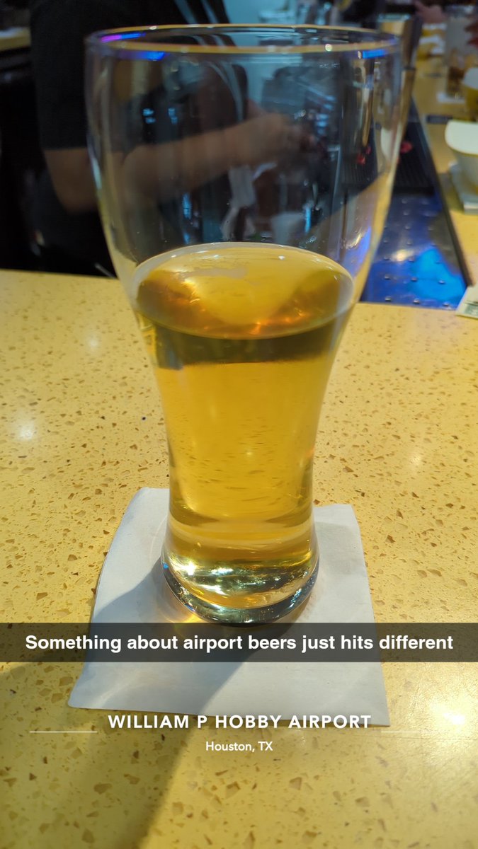 MrGoobsPenguins's tweet photo. The airport beer. A terrible financial decision, but a great mental decision pre-flight. Cheers to @BrandonBeam971 and Meredith for their new family addition https://t.co/UFeKEKcz20