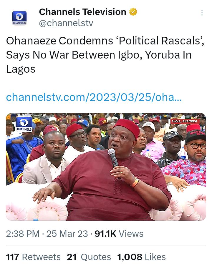 "Yorubas are just political rascals" 
.......oga ooO erugbo bo.
What I’m waiting for is what <a href="/ruffydfire/">oseni rufai</a> and <a href="/ARISEtv/">ARISE NEWS</a> will say about this. Since <a href="/channelstv/">Channels Television</a> decided to report half-truth story;