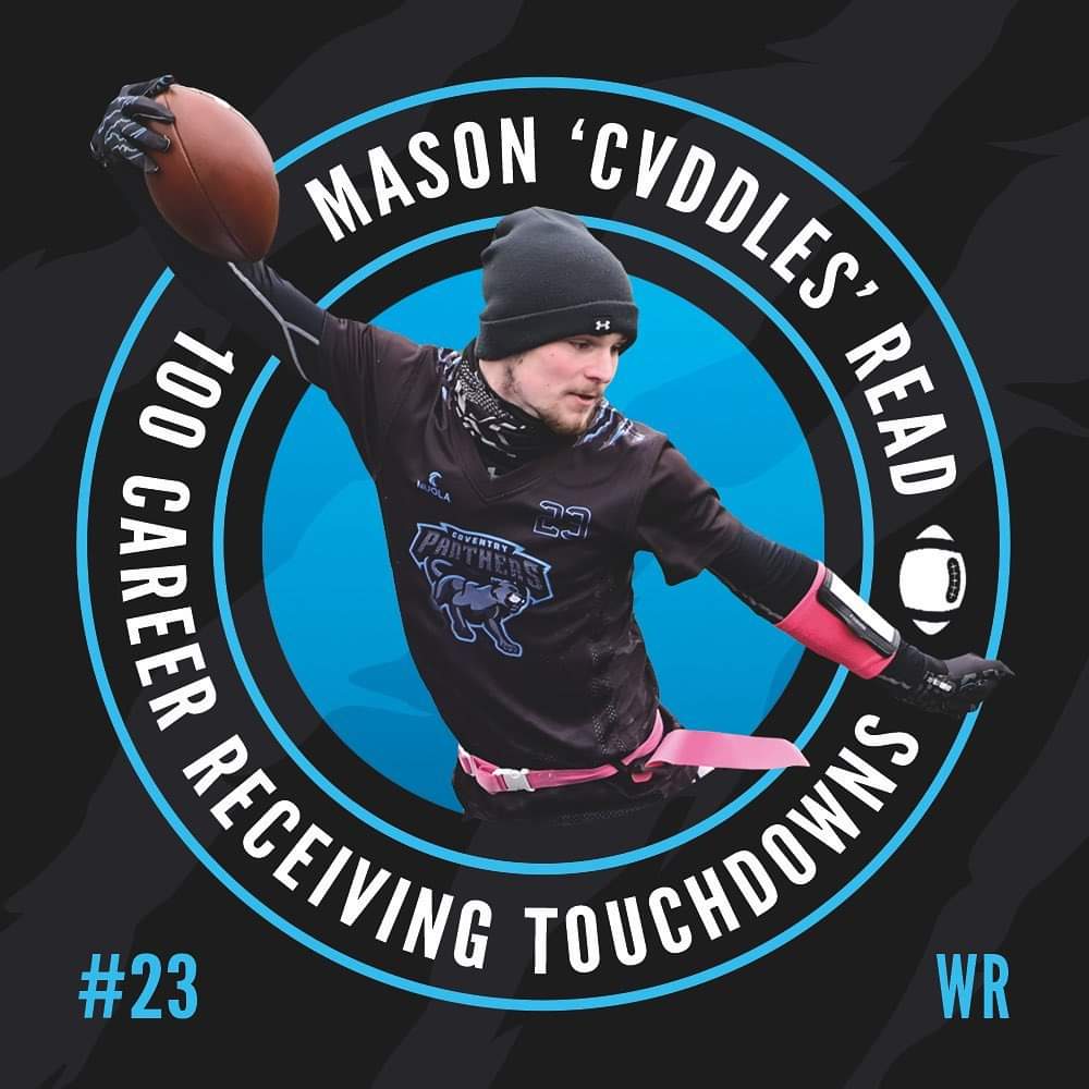 Second game of the day against the NuOla South Yorkshire Roosters and someone’s just reached one heck of a milestone 🙌🏻

HAPPY 100 TOUCHDOWNS MASON 😘