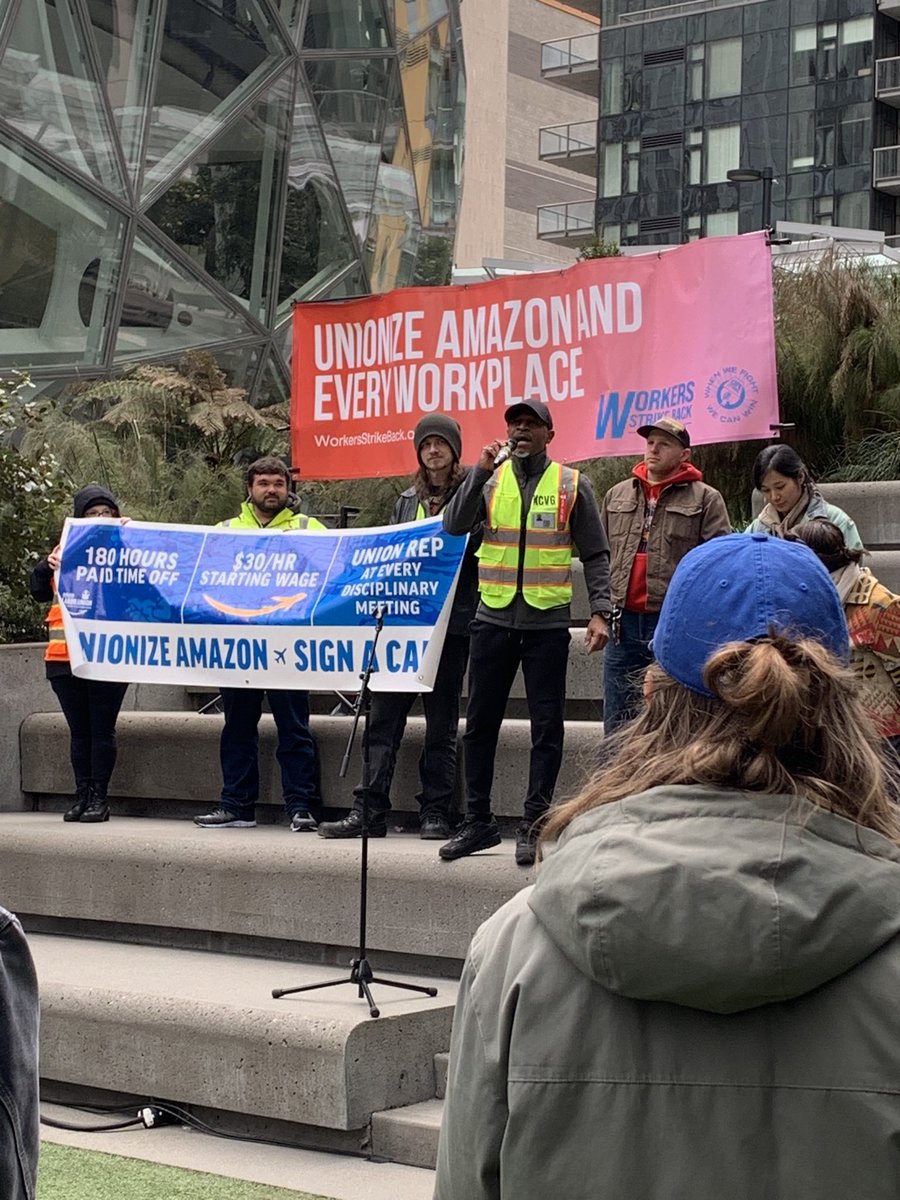 jordan_idiot's tweet photo. Inspiring to see Amazon union organizers from Kentucky come out to speak and rally the Seattle community coming out in solidarity with them and workers across the country. #UnionizeAmazonKCVG #WorkersStrikeBack https://t.co/eWTC6OCAVH