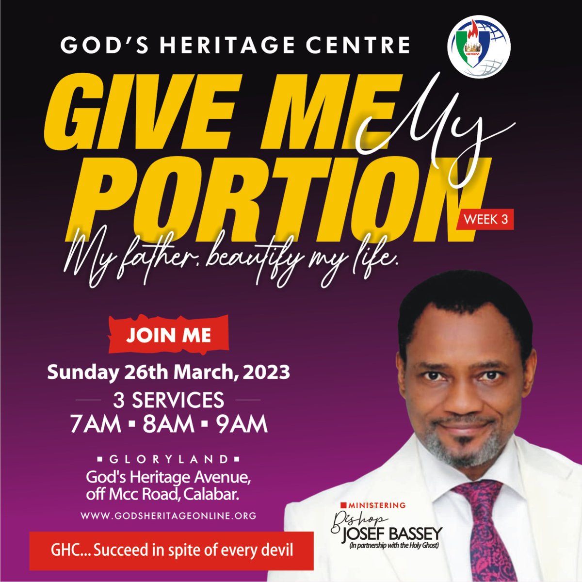 bjosefbassey's tweet photo. Do you want to receive you rightful covenant portions in life? Join Bishop Josef Bassey Live on Sunday 26TH March, 2023 (+1GMT) 7AM/8AM/9AM on https://t.co/71PVZERqOF https://t.co/27Ag3APEGn