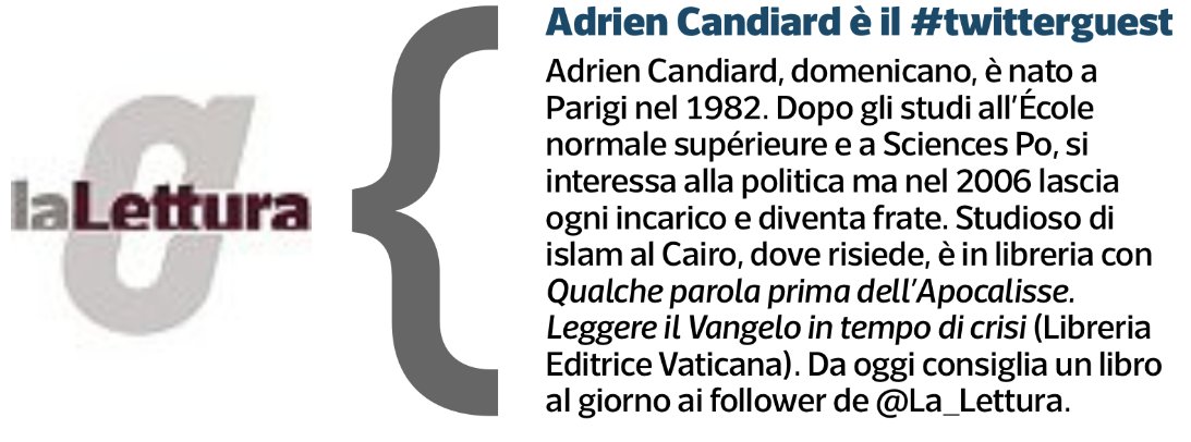 Diamo il benvenuto al nuovo #twitterguest, il frate domenicano @frereAdrien. Da oggi consiglia un libro al giorno