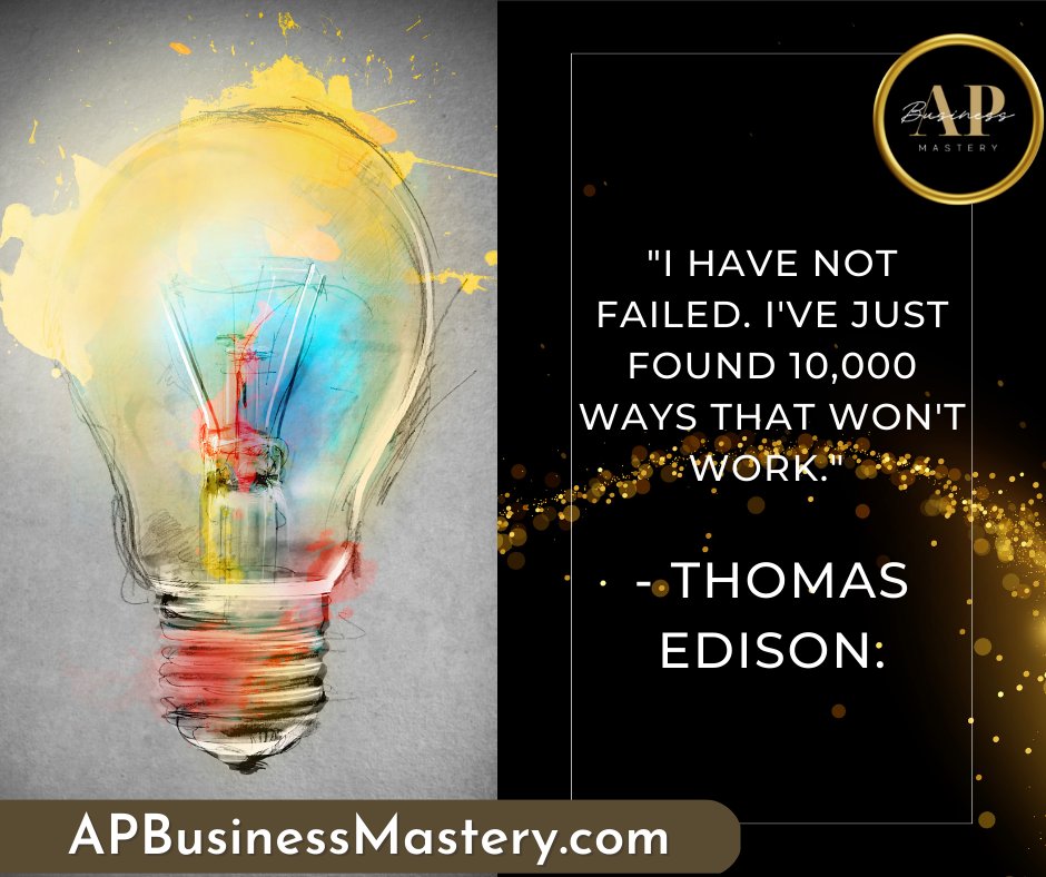 WallyCarmichael's tweet image. 📣 &quot;I have not failed. I&apos;ve just found 10,000 ways that won&apos;t work.&quot; - Thomas Edison. 💡

 Don&apos;t be afraid to try new things and make mistakes. It&apos;s all part of the journey to success! 🚀 #ThomasEdison #Inspiration #LearningProcess #NeverGiveUp